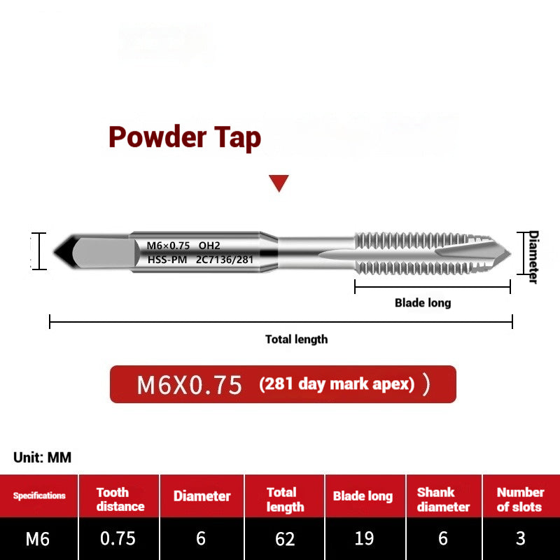 1107-OST powder high-speed steel taps Japanese standard apex screw tip spiral coarse teeth powder metallurgy tapping taps Shandong Denso Pricision Tools Co.,Ltd.